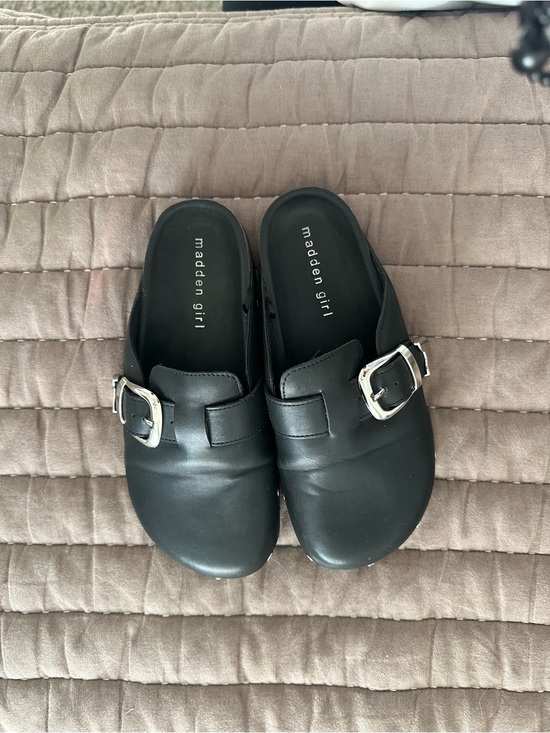 Madden Girl Shoes - Madden Girl Black Slip-On Clogs with Silver Buckles